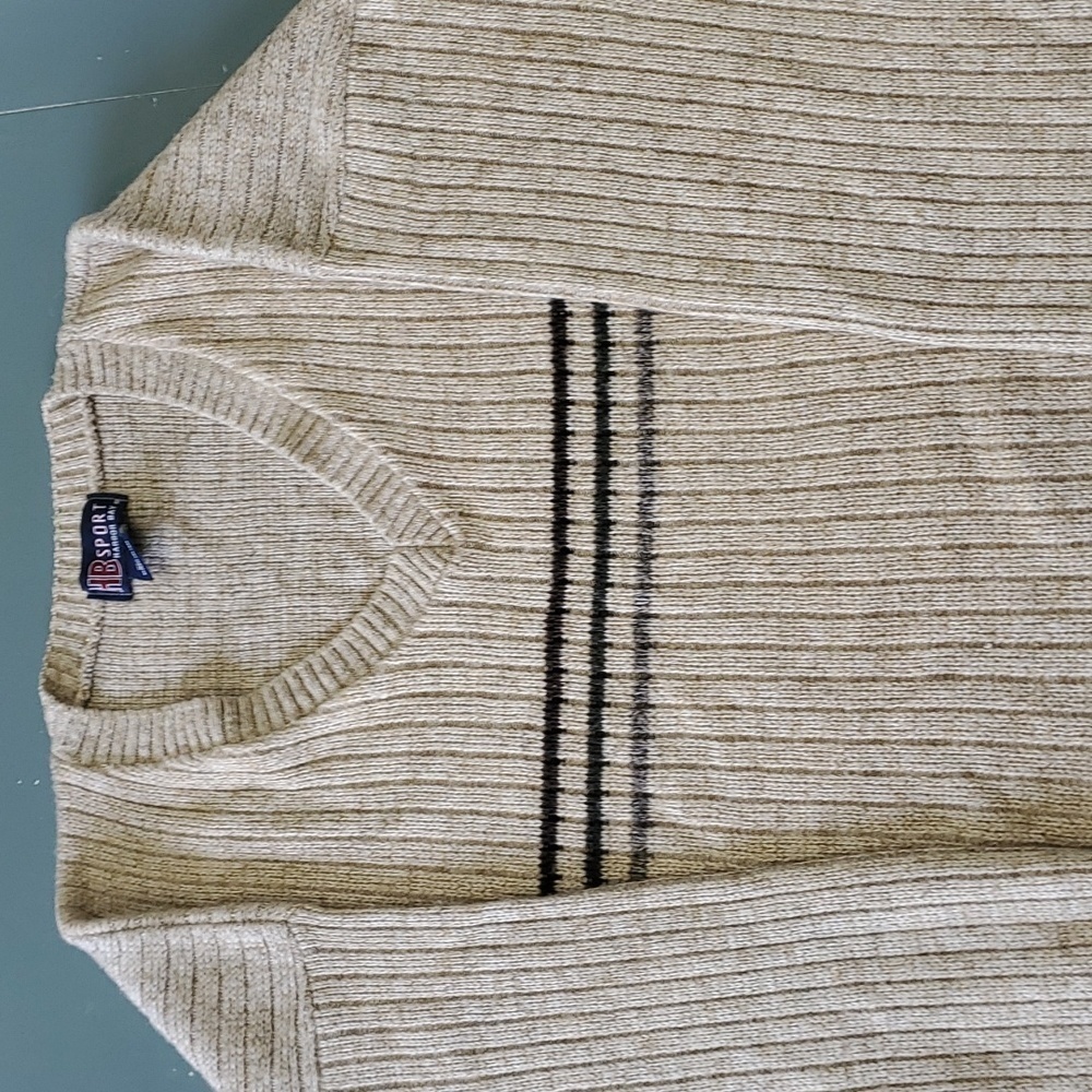HB SPORT, men's sweater tan with flecks. Size‎ 1X. Soft acrylic. MDe In the USA.
